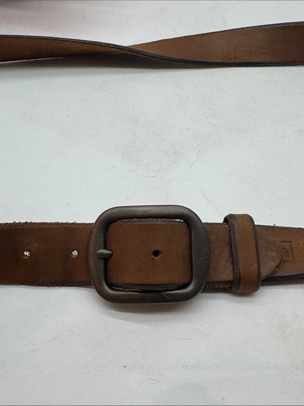 Classic Brown Leather Mens Belt with Matte Gunmetal Buckle Size 42
